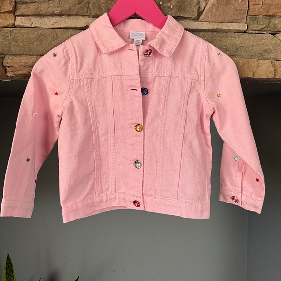 Mud Pie Pink Jewel Denim Jacket Birthday Party Faux Rhinestones 4T-5T - Picture 1 of 7